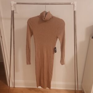 Elegant Tan Turtleneck Dress